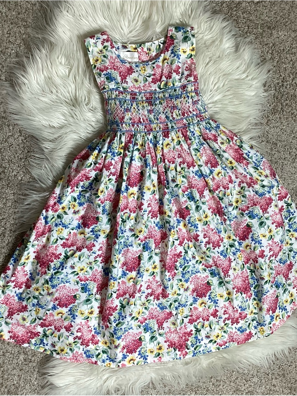 Strasburg Pink Multi Floral Smocked Sundress Sz 7